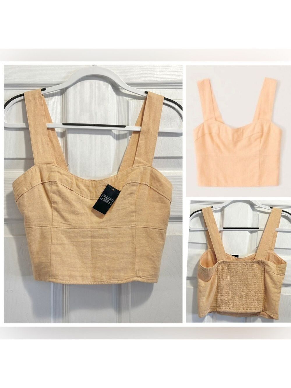 NWT Abercrombie & Fitch Cropped Linen Blend Corset Top Apricot Orange Medium NEW